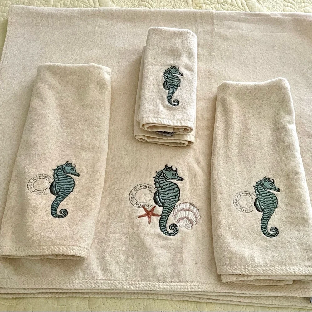 Avanti The Art of the Bath Embroidered Seahorse 199% Cotton Towel Set Six Pieces